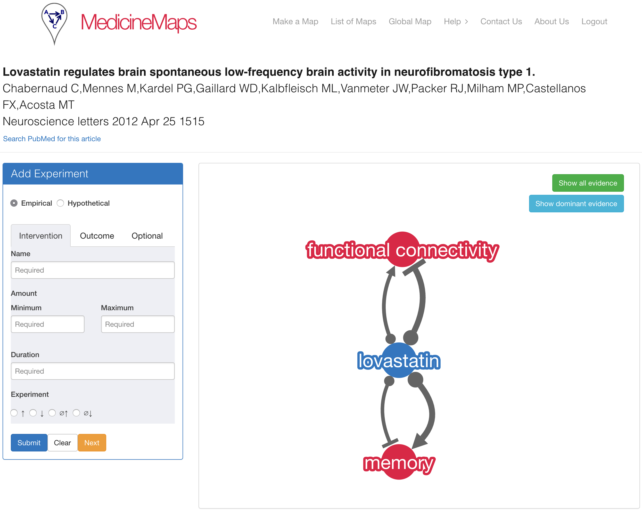 Screenshot of MedicineMaps interface